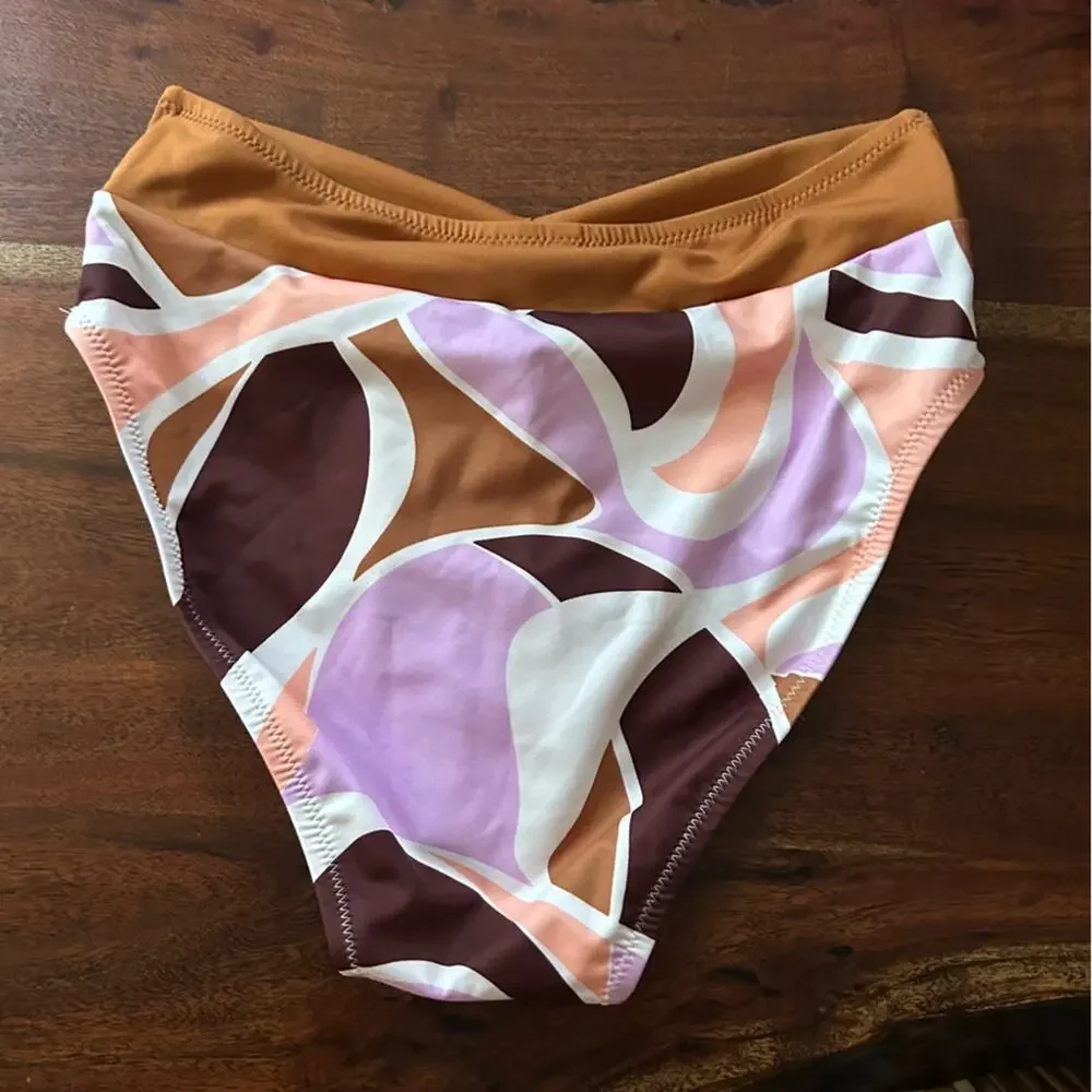 Sanctuary Swim High Leg V-Waist Bikini Bottoms Lion Abstract Pattern NWT Size XS